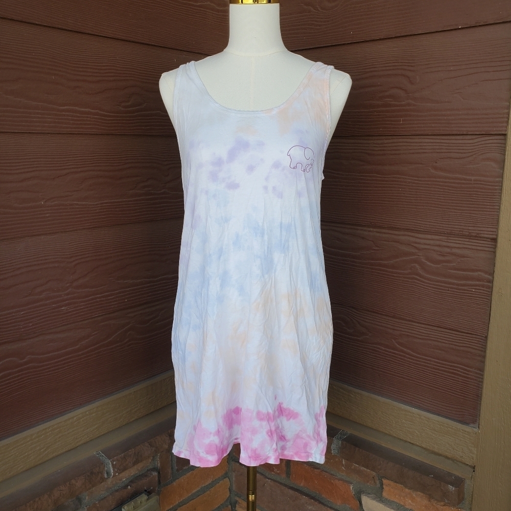 NWOT Ivory Ella Pastel Tie-Dye Tank Mini Dress with Elephant Logo Size Medium